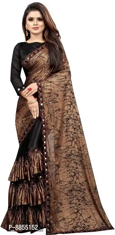 Elegant Printed Bollywood Lycra Blend Women Saree With Blouse Piece -Brown-thumb0
