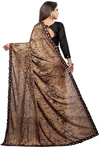 Elegant Printed Bollywood Lycra Blend Women Saree With Blouse Piece -Brown-thumb1