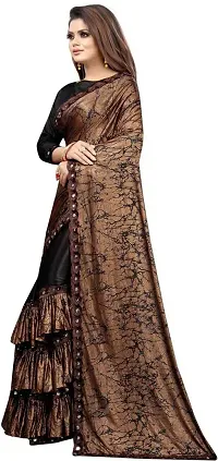 Elegant Printed Bollywood Lycra Blend Women Saree With Blouse Piece -Brown-thumb2