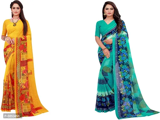 Reliable Floral Print Daily Wear Georgette Women Saree With Blouse Piece -Pack Of 2