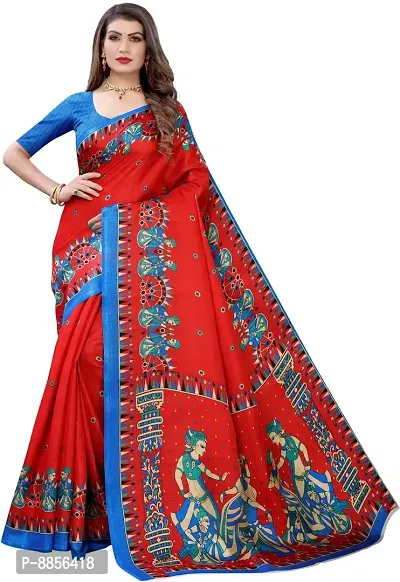 Elegant Printed Kalamkari Art Silk Women Saree With Blouse Piece -Red-thumb0