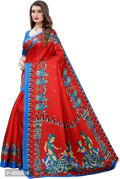 Elegant Printed Kalamkari Art Silk Women Saree With Blouse Piece -Red-thumb2