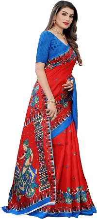 Elegant Printed Kalamkari Art Silk Women Saree With Blouse Piece -Red-thumb2