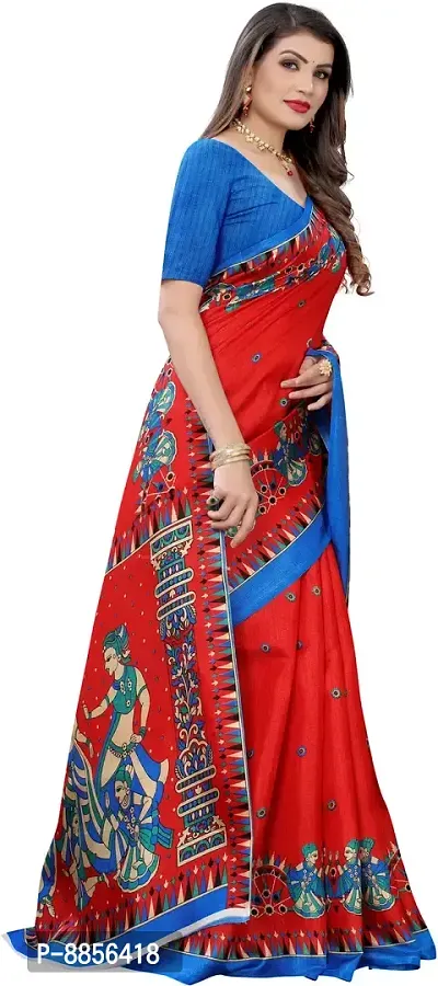 Elegant Printed Kalamkari Art Silk Women Saree With Blouse Piece -Red-thumb3