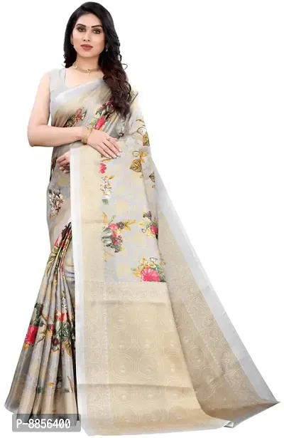 Elegant Printed Bollywood Art Silk Women Saree With Blouse Piece -Grey-thumb0