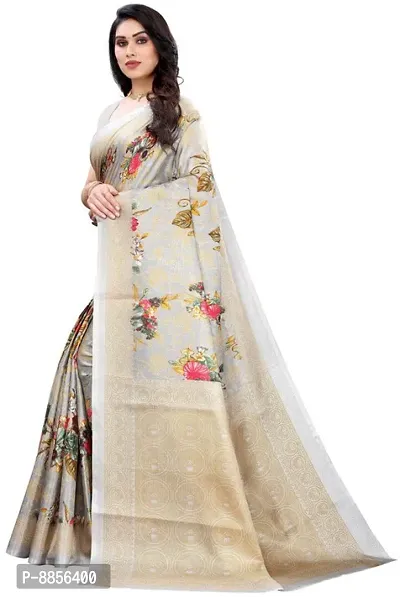 Elegant Printed Bollywood Art Silk Women Saree With Blouse Piece -Grey-thumb2