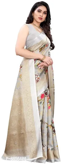 Elegant Printed Bollywood Art Silk Women Saree With Blouse Piece -Grey-thumb3