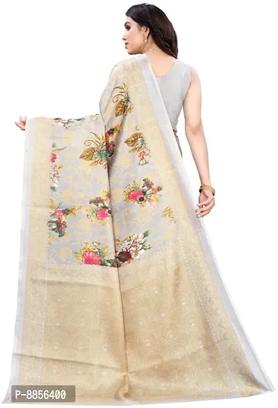 Elegant Printed Bollywood Art Silk Women Saree With Blouse Piece -Grey-thumb4