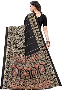Elegant Printed Kalamkari Art Silk Women Saree With Blouse Piece -Black-thumb2
