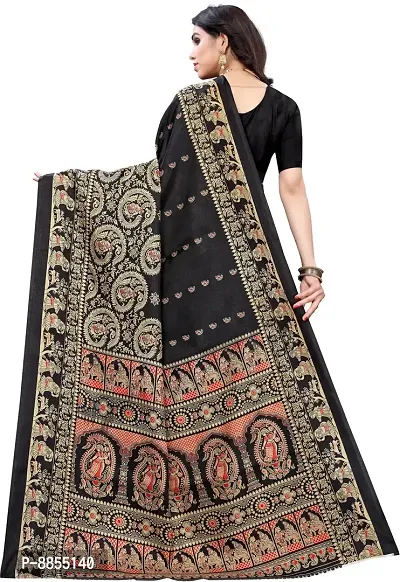 Elegant Printed Kalamkari Art Silk Women Saree With Blouse Piece -Black-thumb3