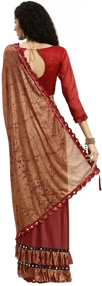 Elegant Floral Print Bollywood Lycra Blend Women Saree With Blouse Piece -Maroon-thumb1