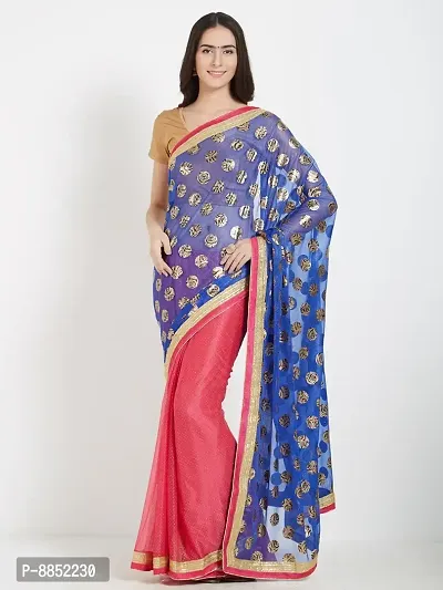 Elegant Bollywood Lycra Blend Women Saree With Blouse Piece -Blue-thumb0