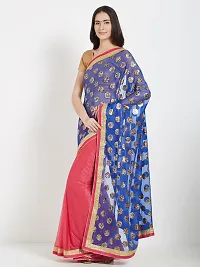 Elegant Bollywood Lycra Blend Women Saree With Blouse Piece -Blue-thumb2