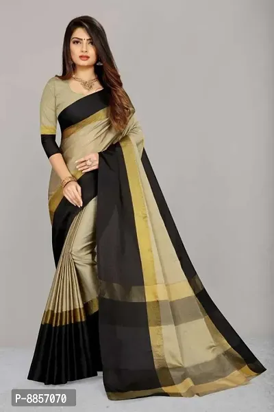 Elegant Self Pattern Assam Silk Women Saree With Blouse Piece -Black-thumb0