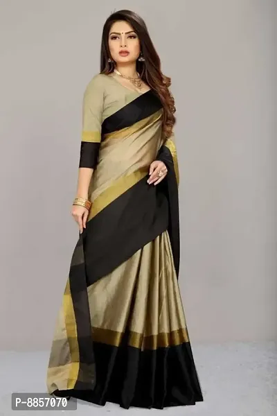 Elegant Self Pattern Assam Silk Women Saree With Blouse Piece -Black-thumb3