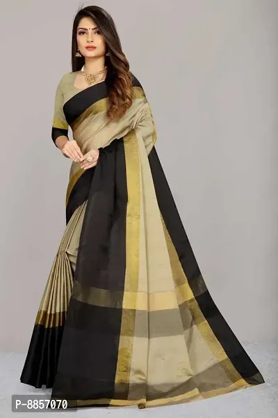 Elegant Self Pattern Assam Silk Women Saree With Blouse Piece -Black-thumb5