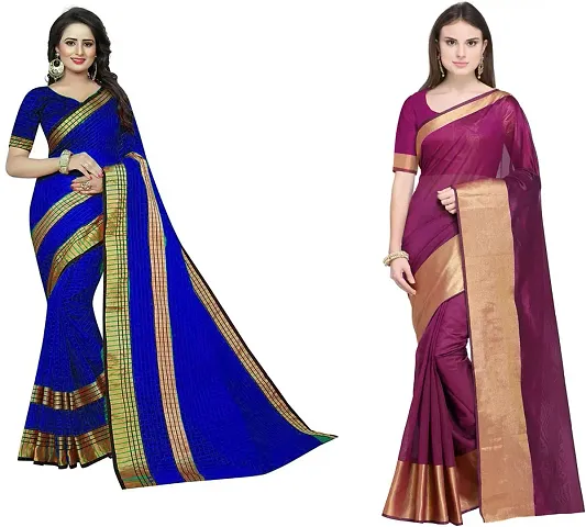 Stylish Fancy Silk Daily Wear Self Pattern Saree With Blouse Piece For Women Pack Of 2