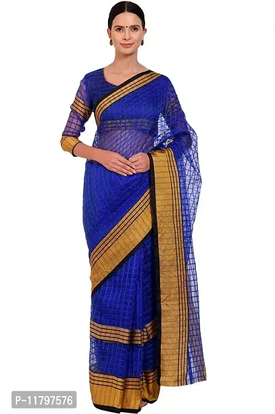 Beautiful Blue Cotton Silk Saree with Blouse piece