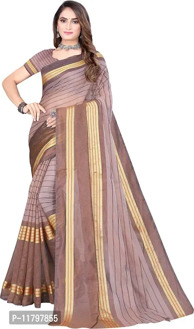 Beautiful Brown Cotton Silk Saree with Blouse piece