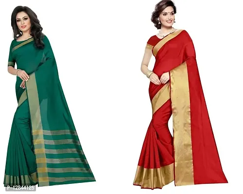 SAADHVI Women Multicolored Printed Cotton Silk Saree With Unstitched Blouse Pack Of 2(FL-IF-T1039-FL-IF-MonicapalluRama)-thumb0