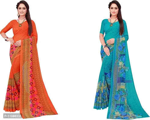 Beautiful Multicoloured Georgette Saree with Blouse piece Pack Of 2-thumb0