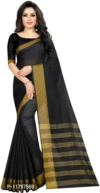 Beautiful Black Cotton Silk Saree with Blouse piece-thumb0