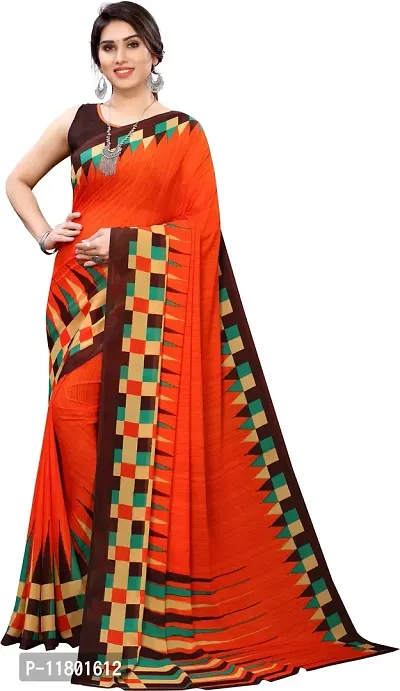 Beautiful Orange Georgette Saree with Blouse piece