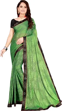 Reliable Bollywood Lycra Blend Women Saree With Blouse Piece -Green For Women-thumb1