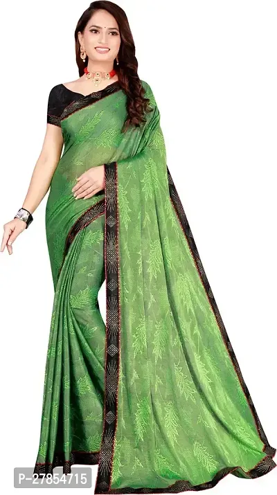 Reliable Bollywood Lycra Blend Women Saree With Blouse Piece -Green For Women-thumb2