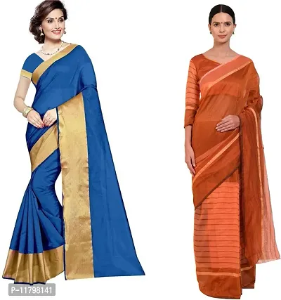 Beautiful Multicoloured Cotton Silk Saree with Blouse piece Pack Of 2-thumb0