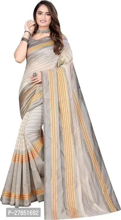 Beautiful Beige Cotton Silk Saree With Blouse Piece For Women-thumb0