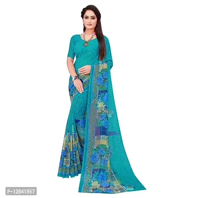 SAADHVI Womens Georgette Printed Combo Saree With Unstithed Blouse (Turquoise & Black) (GEO_15_GEO_35$)-thumb2