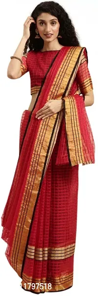 Beautiful Red Art Silk Saree with Blouse piece