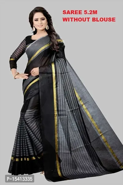 Women  Cotton Silk Striped Daily Wear Saree Without Blouse