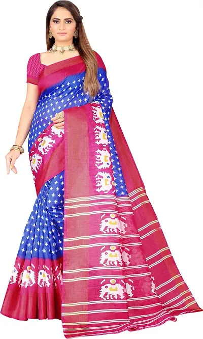 Attractive Art Silk Printed Saree with Blouse piece