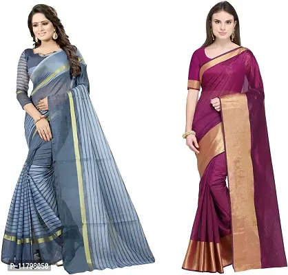 Beautiful Multicoloured Cotton Silk Saree with Blouse piece Pack Of 2-thumb0