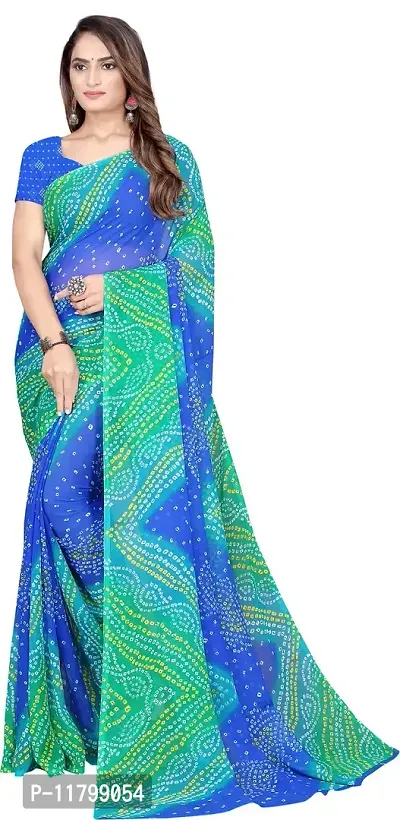 Beautiful Blue Georgette Saree with Blouse piece-thumb0