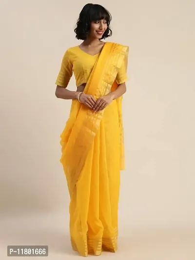 Beautiful Yellow Art Silk Saree with Blouse piece-thumb0