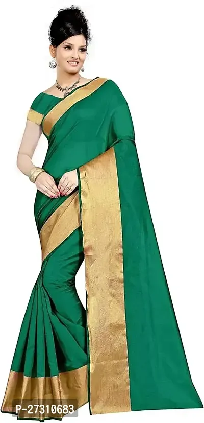 Fancy Cotton Blend Saree With Blouse Piece For Women-thumb0