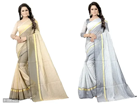 Women  Cotton Silk Striped Daily Wear Saree With Blouse