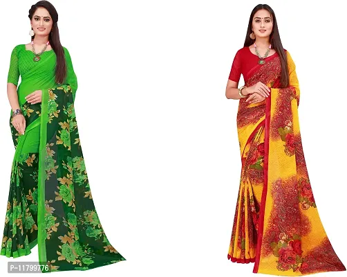 Beautiful Multicoloured Georgette Saree with Blouse piece Pack Of 2-thumb0