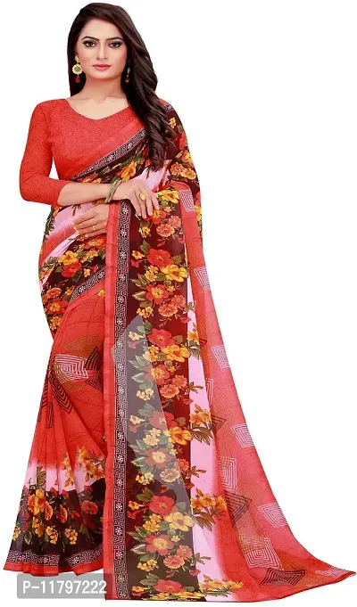 Beautiful Red Georgette Saree with Blouse piece-thumb0