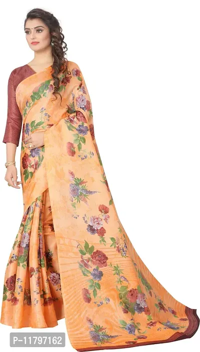 Beautiful Orange Art Silk Saree with Blouse piece-thumb3