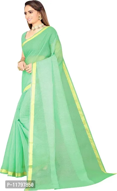 Beautiful Green Art Silk Saree with Blouse piece-thumb4