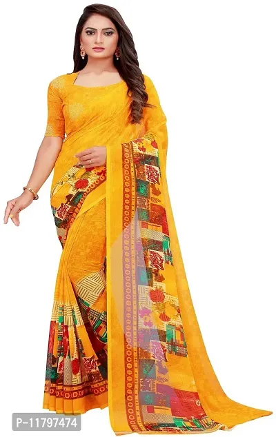 Beautiful Yellow Georgette Saree with Blouse piece-thumb0