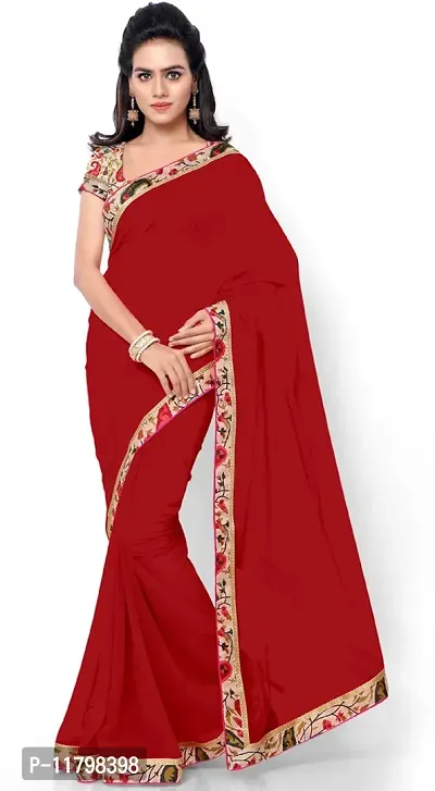 Beautiful Maroon Georgette Saree with Blouse piece-thumb0
