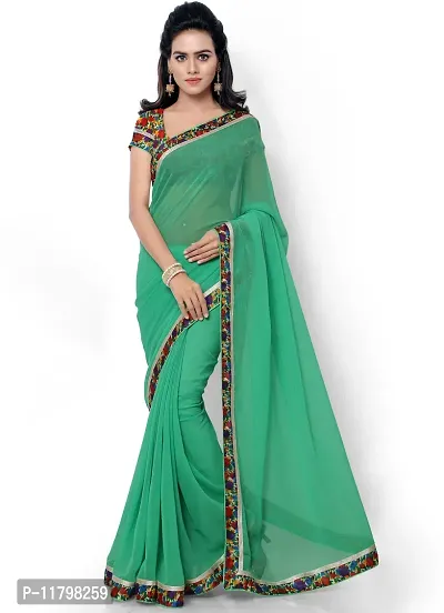Beautiful Green Georgette Saree with Blouse piece