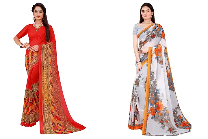 SAADHVI Womens Georgette Printed Combo Saree With Unstithed Blouse