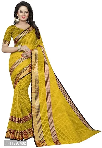 Beautiful Yellow Cotton Silk Saree with Blouse piece-thumb0