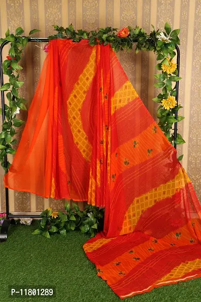 Beautiful Orange Georgette Saree with Blouse piece-thumb0